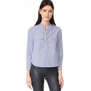 Veronica Beard Harper Striped Lace Up Cotton Blouse 0